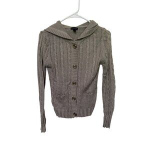 Fang Sweater Button Front Hooded Gray with Metallic Pockets Womans M